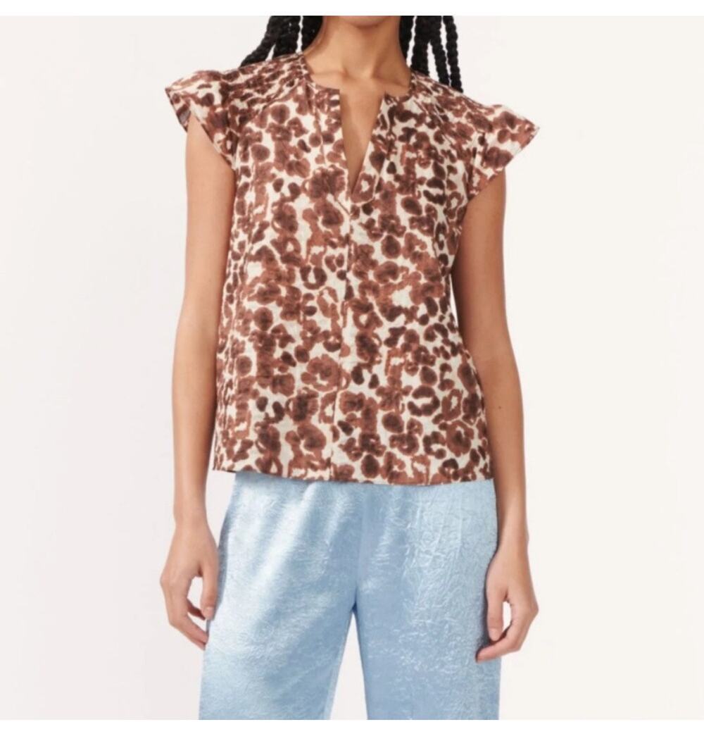 NWT Towne by Elyse Walker Animal print crinkle cotton short sleeve top size S/36